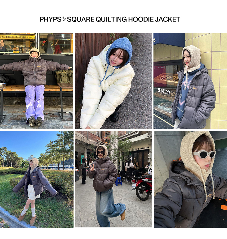 Phyps★大人気★男女兼用★SQUARE QUILTING HOODIE JACKET 3色 MUSINSA公式 | PHYPS SQUARE QUILTING HOODIE JACKET CHARCOAL