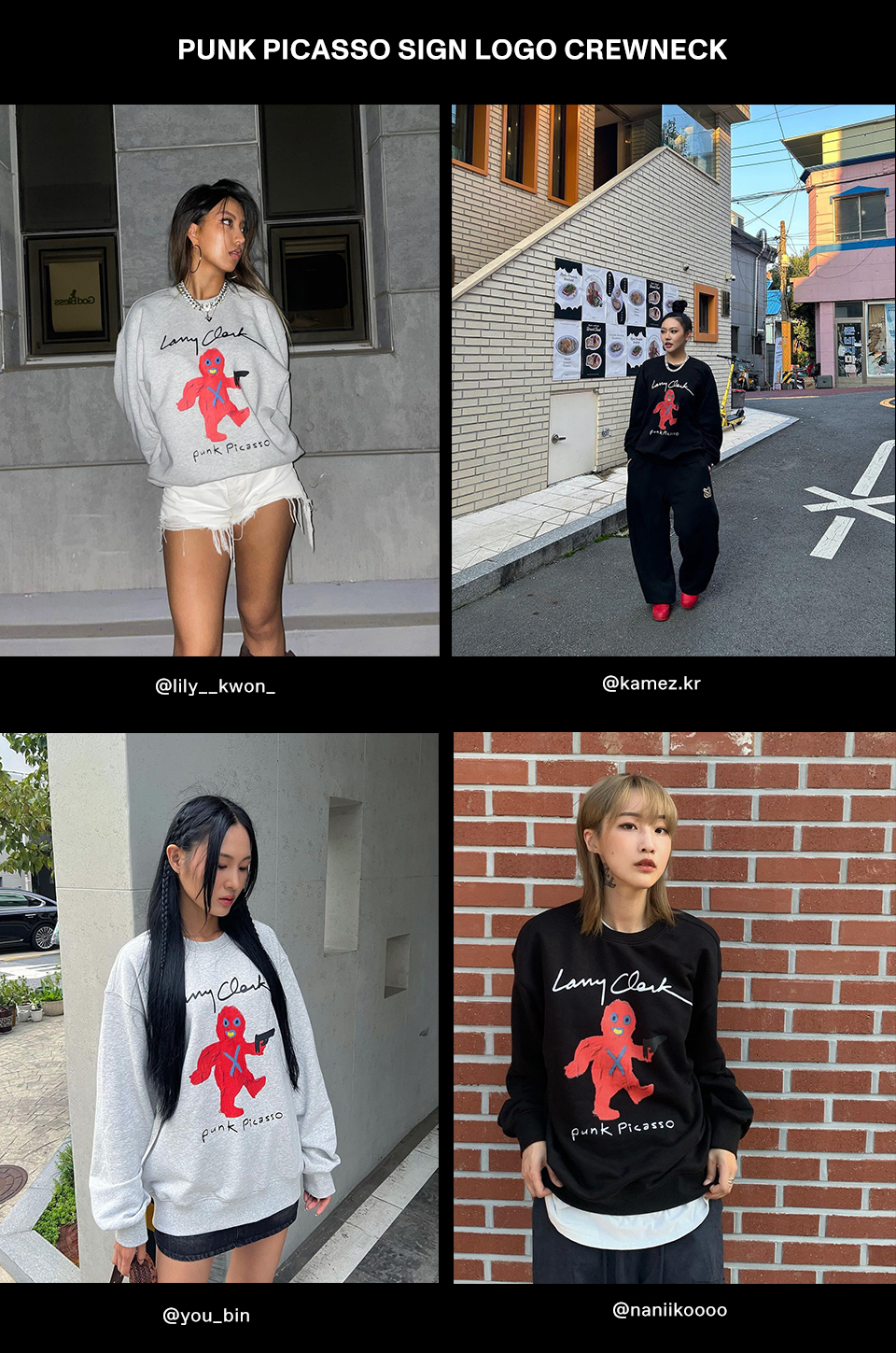 MUSINSA公式 | LARRY CLARK PUNK PICASSO SIGN LOGO CREWNECK BLACK