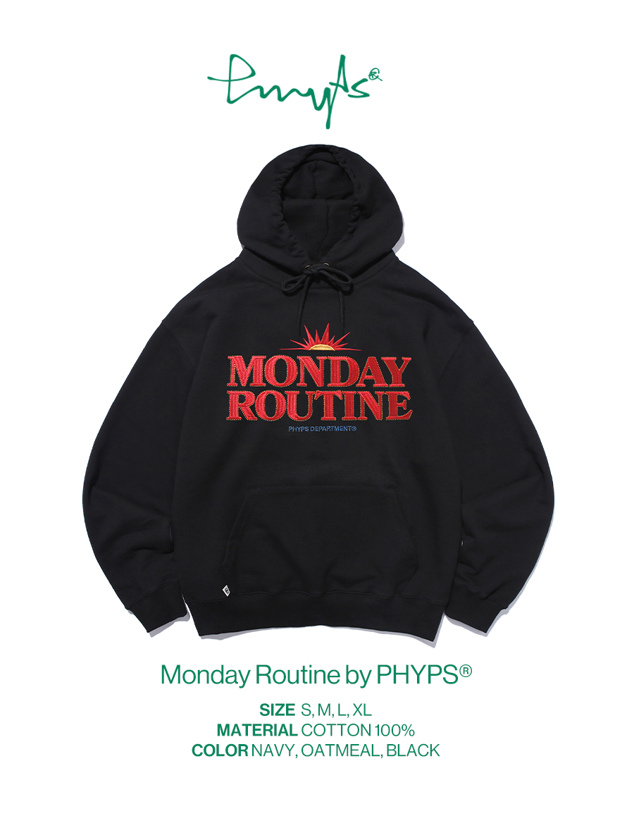 【PHYPS】MONDAY ROUTINE STITCH HOODIE ■関税込■海外限定 먼데이루틴 스티치 후드_블랙 - PHYPS HOME