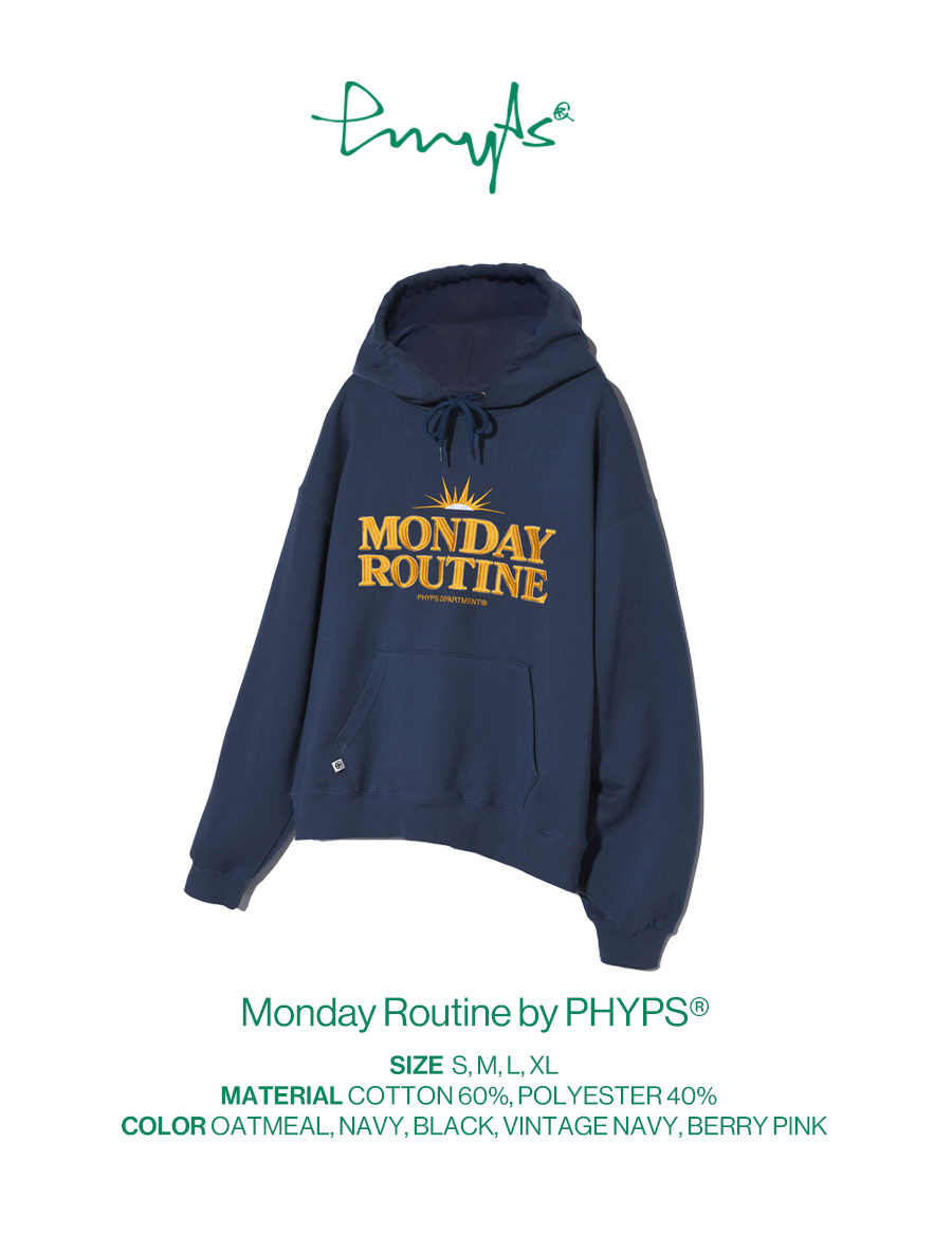 MONDAY ROUTINE STITCH HOODIE VINTAGE NAVY - PHYPS HOME
