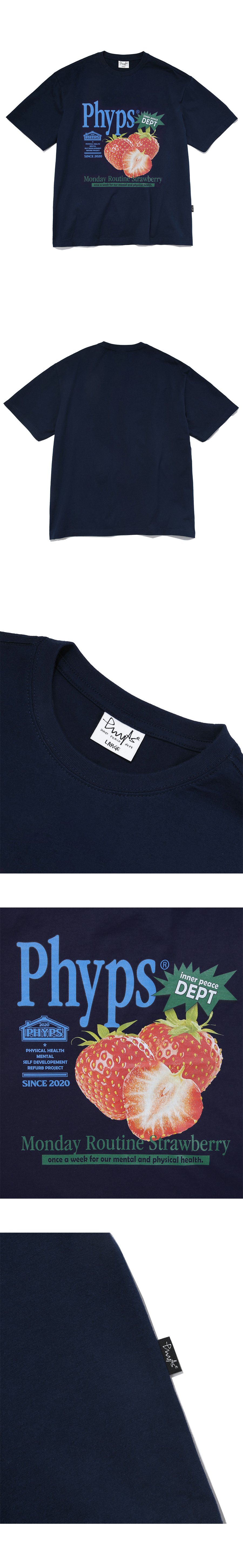PHYPS ♥ Strawberry Routine Short Sleeve T-Shirt Spray Big Strawberry Short Sleeve T-Shirt_Black - PHYPS HOME