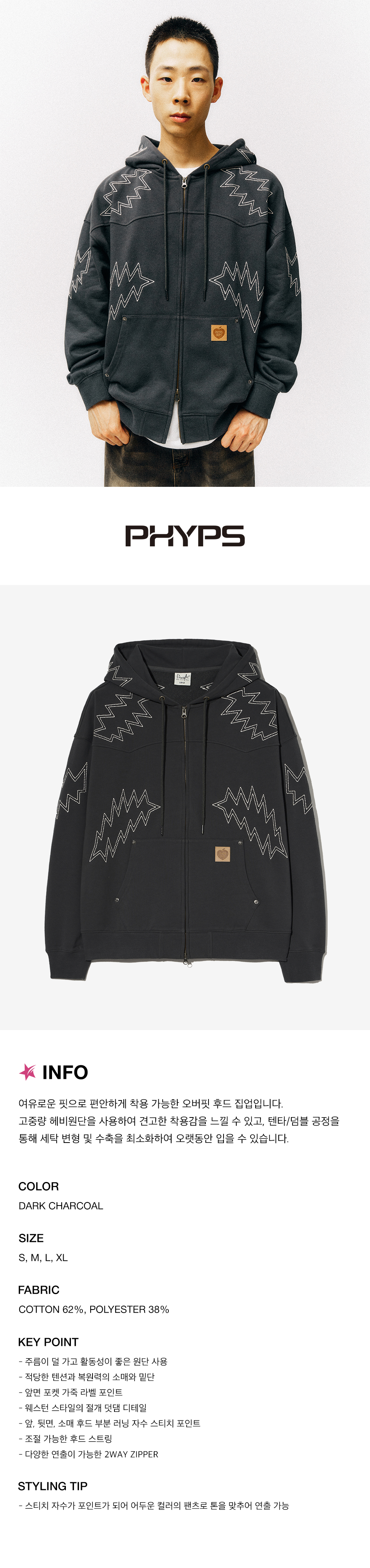 Phyps Department★男女兼用★Western Work Hooded Zip-Up MUSINSA | PHYPS Western Work Hooded Zip-Up_Dark Charcoal
