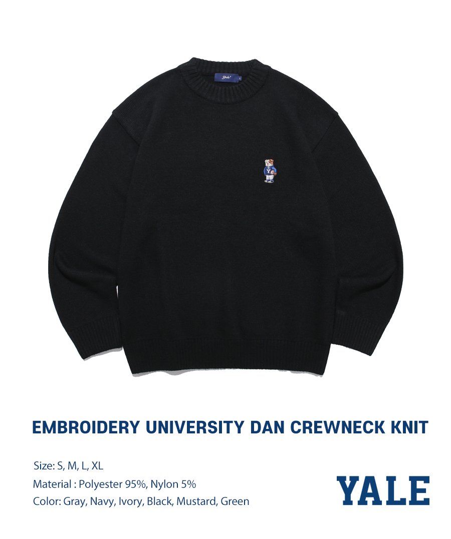 MUSINSA公式 | YALE EMBROIDERY UNIVERSITY DAN CREWNECK KNIT BLACK