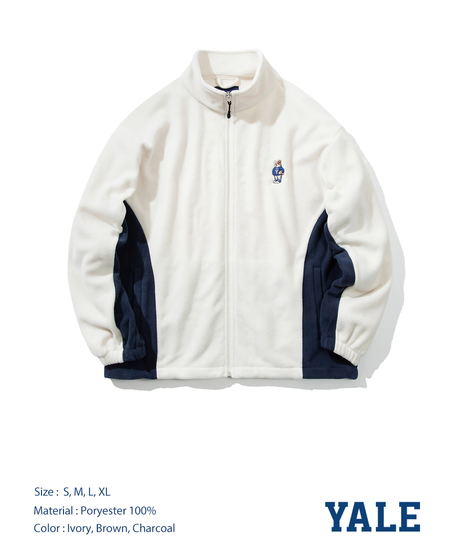 EMBROIDERY DAN COLOR BLOCK FLEECE JACKET IVORY - PHYPS HOME