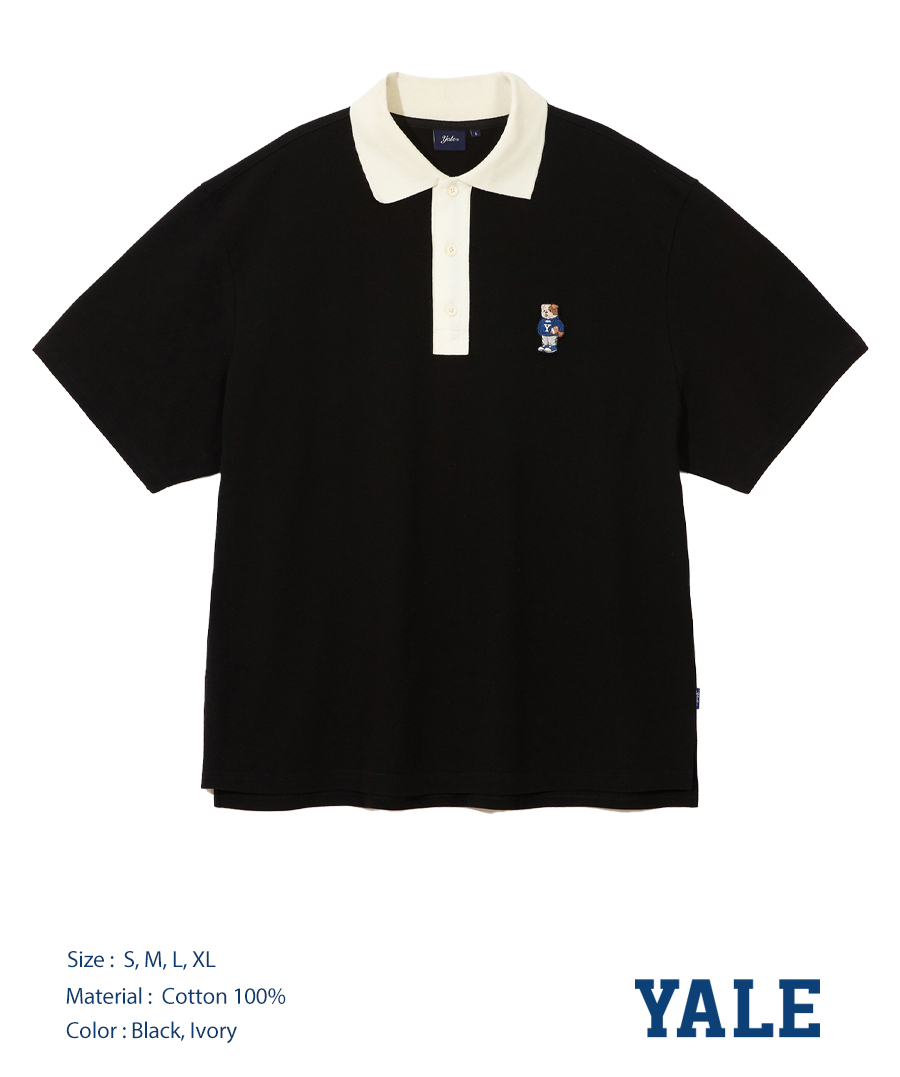 MUSINSA | YALE Embroidered Dan Big Placket Pique Tee Black