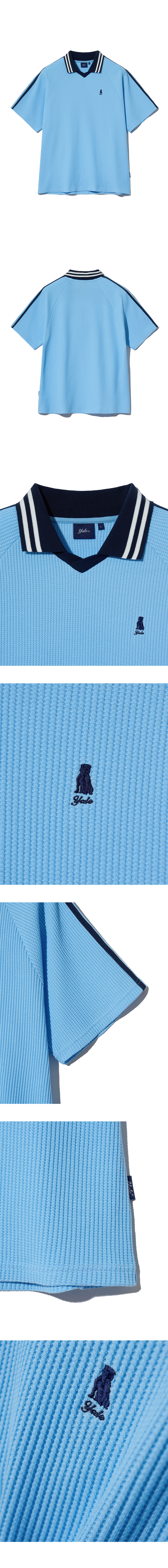 ☆YALE☆ SPORTY WAFFLE COLLAR TSHIRT LIGHT BLUE YEM1SS305ALB MUSINSA | YALE Sporty waffle collar t-shirt light blue
